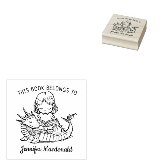 Aangepaste Baby Dragon Bookplate Rubberstempel (Gestempeld)