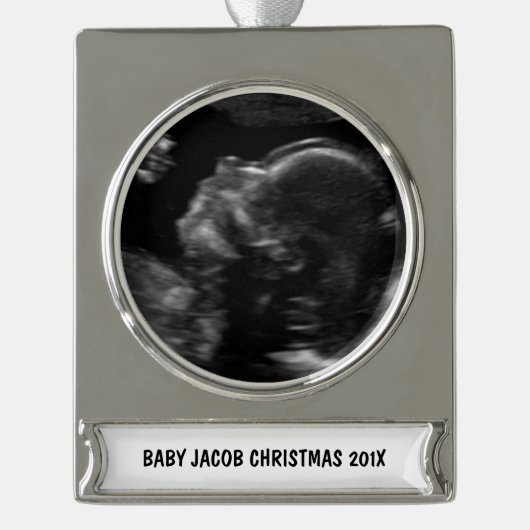 Aangepaste Baby echografie foto Verzilverd Banner Ornament (Voorkant)