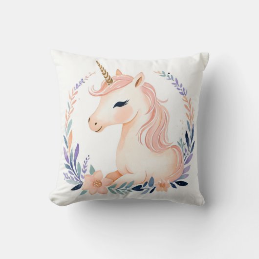 Aangepaste Baby Eenhoorn Kussen Boho Floral Design (Voorkant)