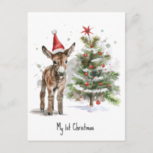Aangepaste baby eerste kerstboom en ezel briefkaart