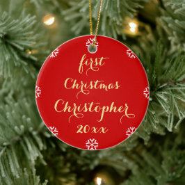 Aangepaste Baby eerste kerstfeestelijke Gold Scrip Keramisch Ornament