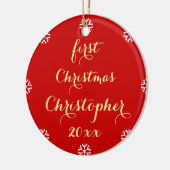 Aangepaste Baby eerste kerstfeestelijke Gold Scrip Keramisch Ornament (Links)