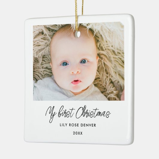 Aangepaste Baby eerste kerstfoto-versiering Keramisch Ornament (Links)