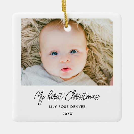 Aangepaste Baby eerste kerstfoto-versiering Keramisch Ornament (Voorkant)