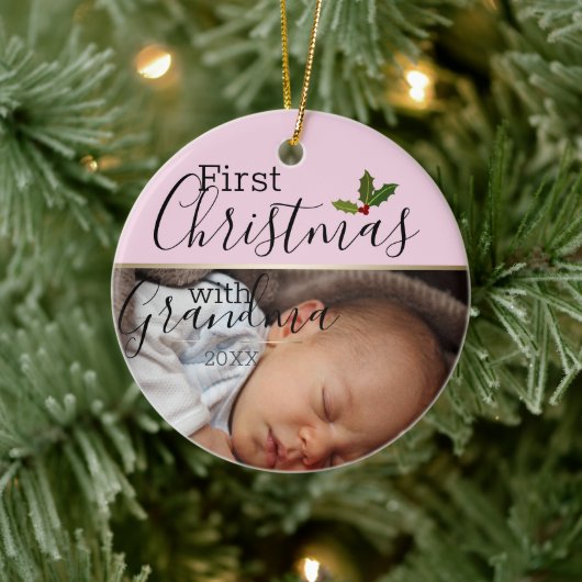 Aangepaste Baby eerste Kerstmis met oma Keramisch Ornament (Boom)