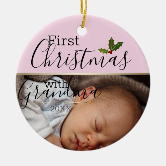Aangepaste Baby eerste Kerstmis met oma Keramisch Ornament (Voorkant)