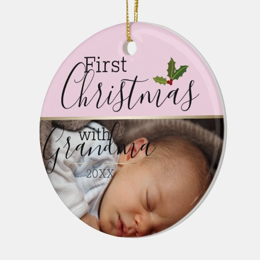 Aangepaste Baby eerste Kerstmis met oma Keramisch Ornament (Links)