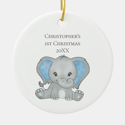 Aangepaste Baby Elephant Blue Baby, 1 kerst Keramisch Ornament (Voorkant)