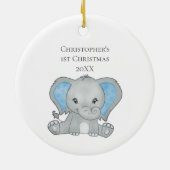 Aangepaste Baby Elephant Blue Baby, 1 kerst Keramisch Ornament (Achterkant)