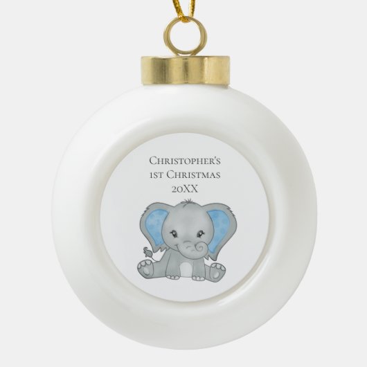 Aangepaste Baby Elephant Blue Baby, 1 kerst Keramische Bal Ornament (Voorkant)