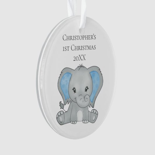 Aangepaste Baby Elephant Blue Baby, 1 kerst Ornament (voorkant)