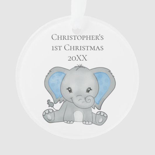 Aangepaste Baby Elephant Blue Baby, 1 kerst Ornament (voorkant)