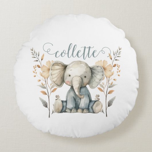 Aangepaste Baby Elephant Rond Kussen (Voorkant)