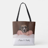 Aangepaste baby- en hondenfoto dubbelzijdige tote bag (Achterkant)