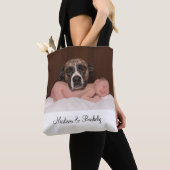 Aangepaste baby- en hondenfoto dubbelzijdige tote bag (Dichtbij)