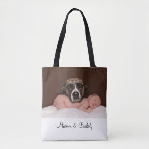 Aangepaste Baby- en hondenfoto met dubbelzijdig Ta Tote Bag
