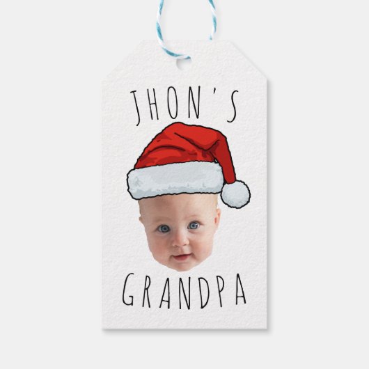 Aangepaste Baby Face Santa Hat Kerstfoto Cadeaulabel (Achterkant)