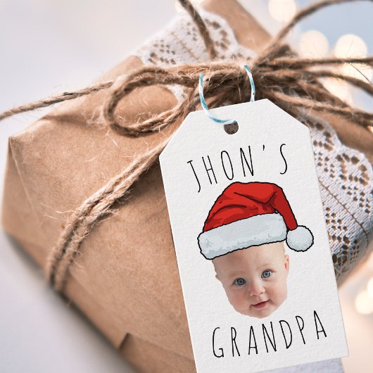 Aangepaste Baby Face Santa Hat Kerstfoto Cadeaulabel
