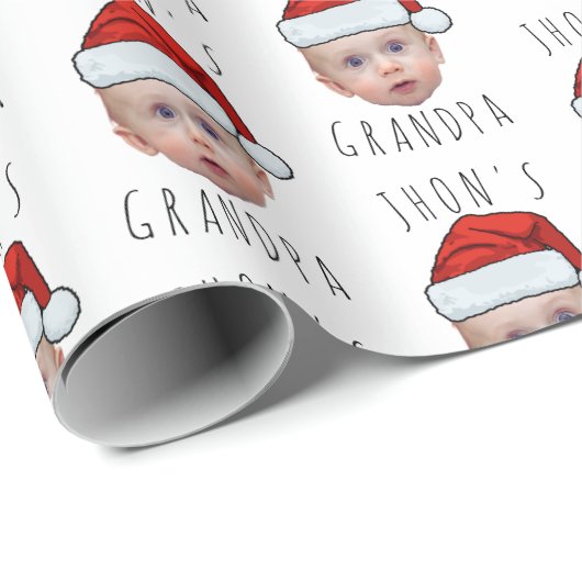 Aangepaste Baby Face Santa Hat Kerstfoto Cadeaupapier (Rol Hoek)
