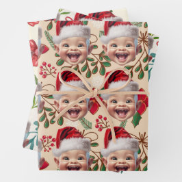 Aangepaste Baby Face Santa Hat Kerstfoto Inpakpapier Vel