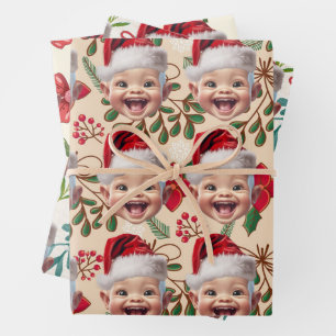 Aangepaste Baby Face Santa Hat Kerstfoto Inpakpapier Vel