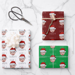 Aangepaste Baby Face Santa Hat Kerstfoto Inpakpapier Vel