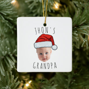 Aangepaste Baby Face Santa Hat Kerstfoto Keramisch Ornament