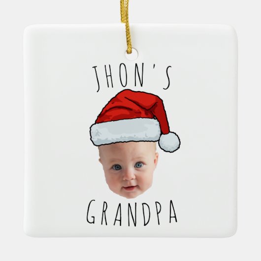 Aangepaste Baby Face Santa Hat Kerstfoto Keramisch Ornament (Voorkant)