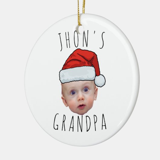 Aangepaste Baby Face Santa Hat Kerstfoto Keramisch Ornament (Links)