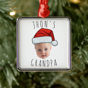 Aangepaste Baby Face Santa Hat Kerstfoto Metalen Ornament