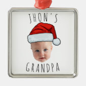Aangepaste Baby Face Santa Hat Kerstfoto Metalen Ornament (Voorkant)