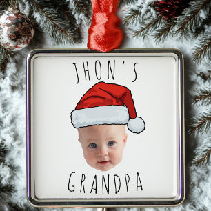 Aangepaste Baby Face Santa Hat Kerstfoto Metalen Ornament