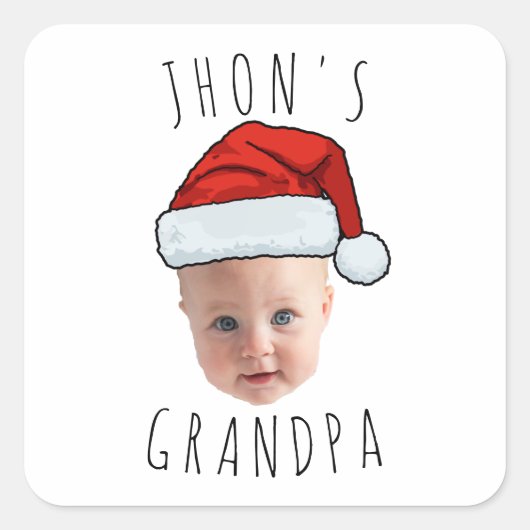 Aangepaste Baby Face Santa Hat Kerstfoto Vierkante Sticker (Voorkant)