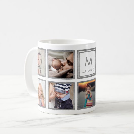 Aangepaste Baby Foto collage Glamoureuze Silver Koffiemok (Voorkant links)