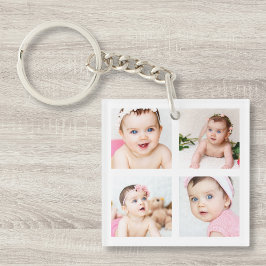 Aangepaste Baby Foto Collage White 4 Afbeeldingen Sleutelhanger