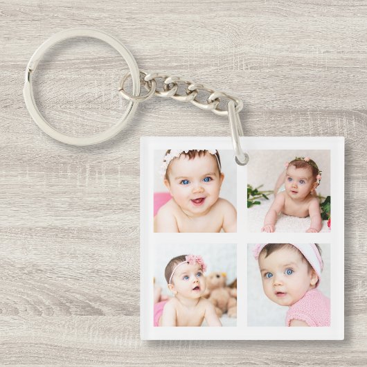 Aangepaste Baby Foto Collage White 4 Afbeeldingen Sleutelhanger