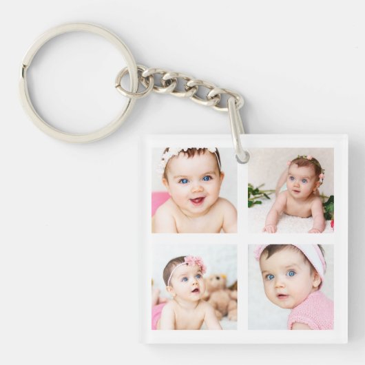 Aangepaste Baby Foto Collage White 4 Afbeeldingen Sleutelhanger (Voorkant)