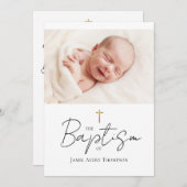 Aangepaste Baby Foto Doopsel Gouden kruis Chic Kaart (Voorkant / Achterkant)
