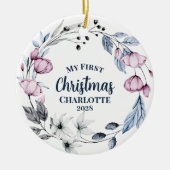 Aangepaste Baby foto Elegante bloemenkerst Keramisch Ornament (Voorkant)