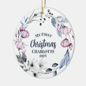 Aangepaste Baby foto Elegante bloemenkerst Keramisch Ornament (Links)