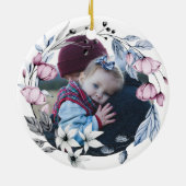Aangepaste Baby foto Elegante bloemenkerst Keramisch Ornament (Achterkant)