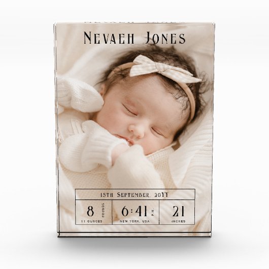 Aangepaste Baby Foto Geboortestatistieken Fotoblok (Voorkant)