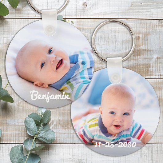 Aangepaste Baby Foto Gepersonaliseerde Naam & Verj Sleutelhanger