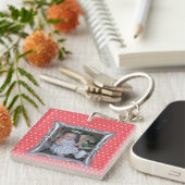 Aangepaste Baby foto in Fancy Silver Lijst Roze St Sleutelhanger (Voorkant Rechts)