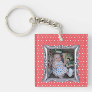 Aangepaste Baby foto in Fancy Silver Lijst Roze St Sleutelhanger