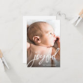Aangepaste Baby Foto Joyful Script Kerstbevalling Kaart (Voorkant / Achterkant in situ)