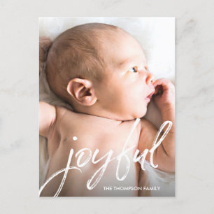 Aangepaste Baby Foto Joyful Script Kerstgeboorte Feestdagenkaart