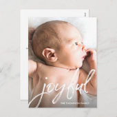 Aangepaste Baby Foto Joyful Script Kerstgeboorte Feestdagenkaart (Voorkant / Achterkant)