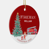 Aangepaste Baby Foto Keepsake Fireman Kerstboom Keramisch Ornament (Rechts)