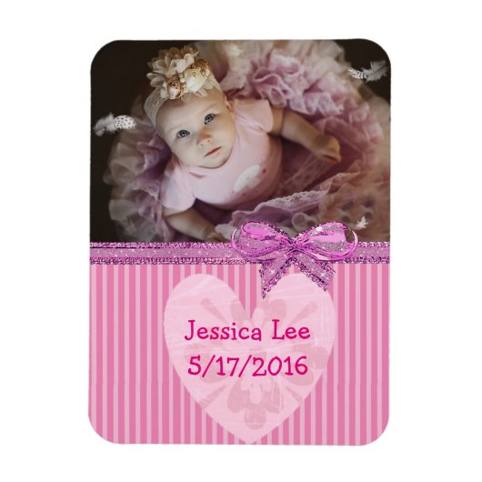 Aangepaste Baby foto Magnet Pink Stripes Magneet (Verticaal)